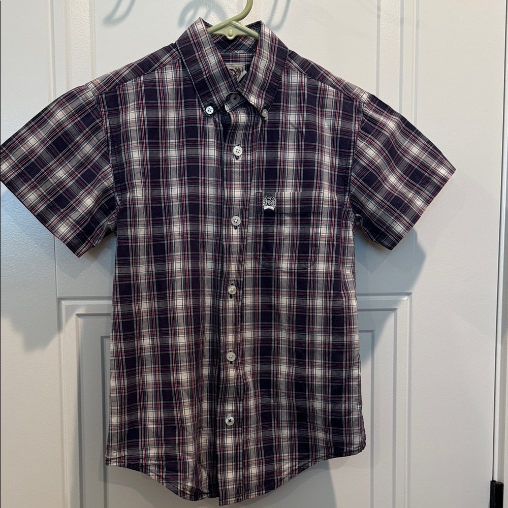 Cinch Kids blue and White Plaid Button-Down Shirt